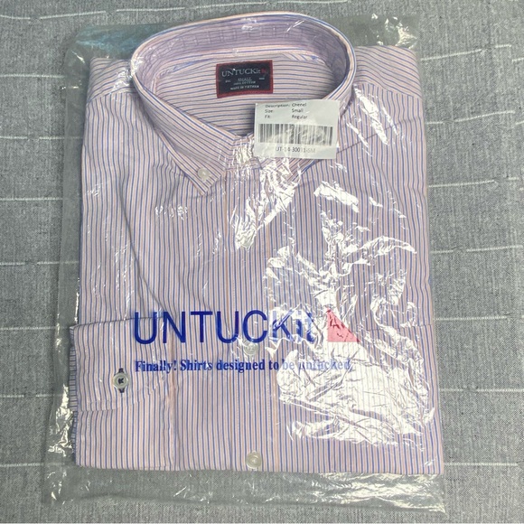 UNTUCKit Men’s Chenel Button Down Red Blue Stripe Size Small New With Tags - Picture 6 of 8